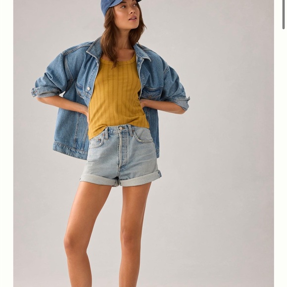 Anthropologie Pilcro Pointelle Scoop Neck Tee mustard color - Picture 13 of 13